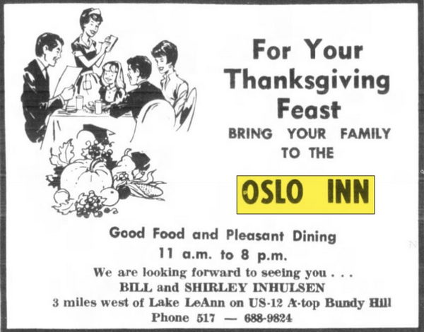 Bundy Hill Diner (Oslo Inn) - Nov 1968 Ad